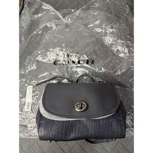 Coach Faye Midnight Calf Leather and Suede Crossbody Chain Sachel Bag $395+TAX
